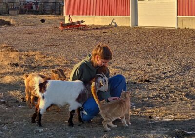 Anna mit Tieren auf einer Farm